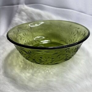 1970s Indiana Glass Company Daisy Pattern Glass Bowl Avocado Green, A Few Nicks